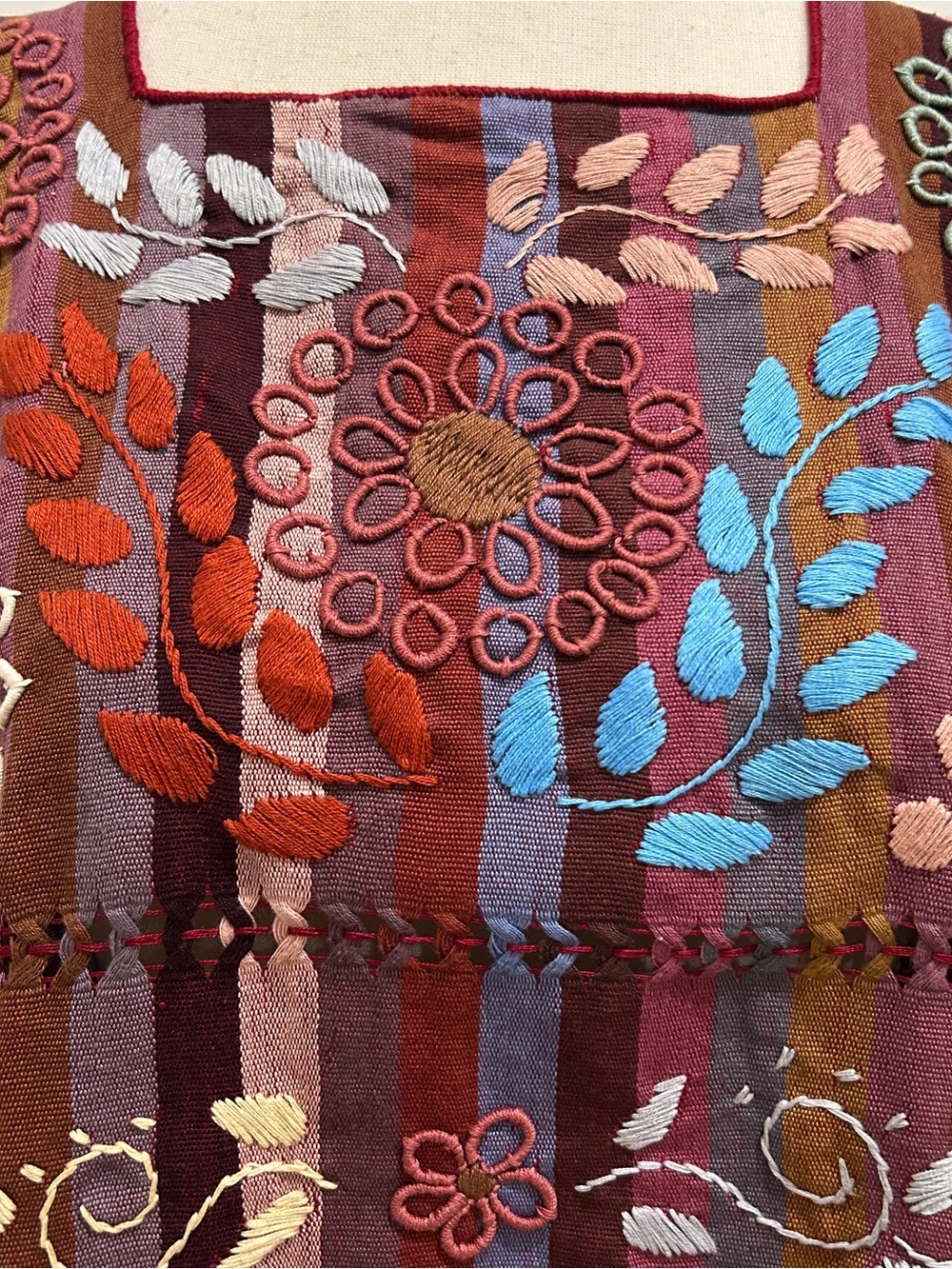 Rococo embroidery, backstrap loom weavings Chiapas huipil Blouse. 100% handmade. - Picture 3 of 8